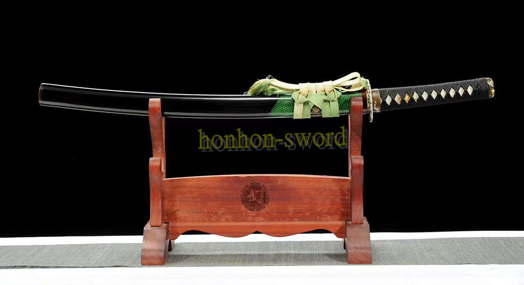 Épée de samouraï japonaise en acier plié noir, katana, lame tranchante faite à la main, noire 