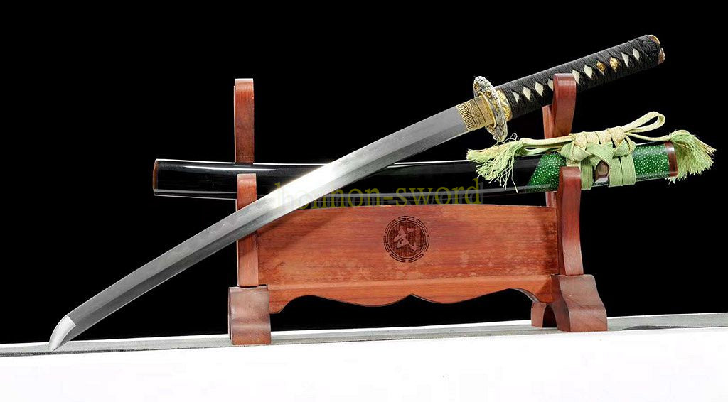 Épée de samouraï japonaise en acier plié noir, katana, lame tranchante faite à la main, noire 