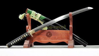 Épée de samouraï japonaise en acier plié noir, katana, lame tranchante faite à la main, noire 