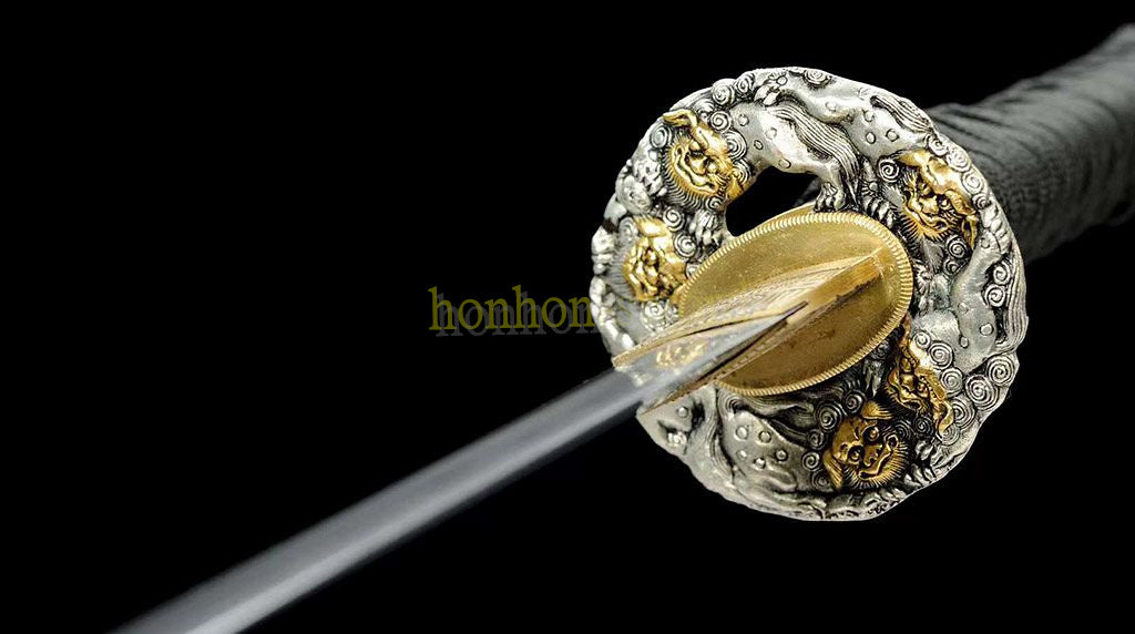 Épée de samouraï japonaise en acier plié noir, katana, lame tranchante faite à la main, noire 