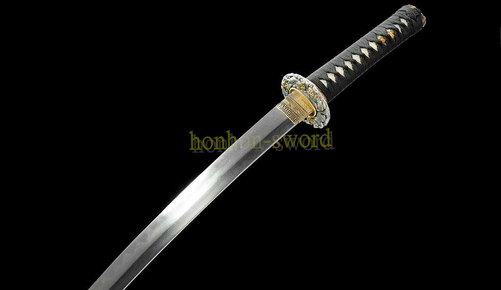 Épée de samouraï japonaise en acier plié noir, katana, lame tranchante faite à la main, noire 