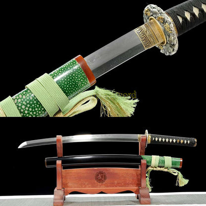 Épée de samouraï japonaise en acier plié noir, katana, lame tranchante faite à la main, noire 