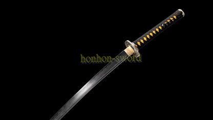 Functional Damascus Folded Steel Clay Tempered Katana Japanese Samurai Sword Battle Ready Black