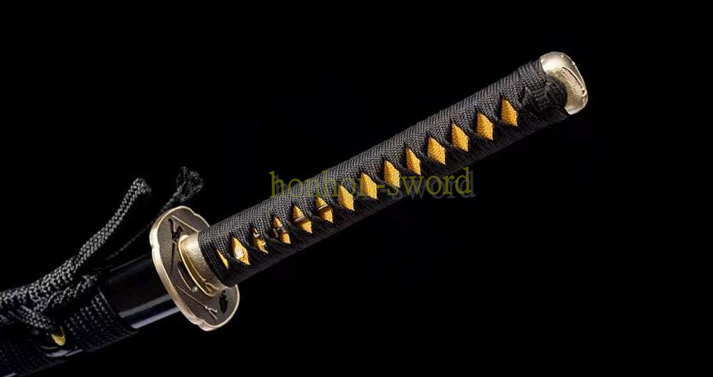 Functional Damascus Folded Steel Clay Tempered Katana Japanese Samurai Sword Battle Ready Black