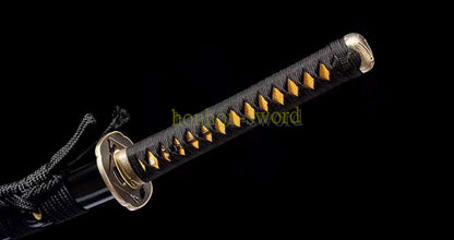 Functional Damascus Folded Steel Clay Tempered Katana Japanese Samurai Sword Battle Ready Black