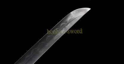 Functional Damascus Folded Steel Clay Tempered Katana Japanese Samurai Sword Battle Ready Black