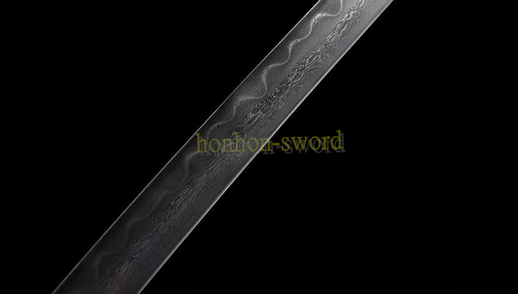 Japanisches Samurai-Schwert Katana aus schwarzem gefaltetem Stahl, Full Tang, handgefertigt, scharfe Klinge, schwarz 