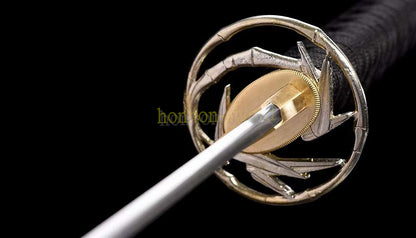 Japanisches Samurai-Schwert Katana aus schwarzem gefaltetem Stahl, Full Tang, handgefertigt, scharfe Klinge, schwarz 