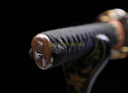 L6 Steel Clay Tempered Katana Hitatsura Hamon 皆烧 Japanese Samurai Sword Black and Red