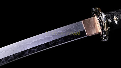 L6 Steel Clay Tempered Katana Hitatsura Hamon 皆烧 Japanese Samurai Sword Black and Red