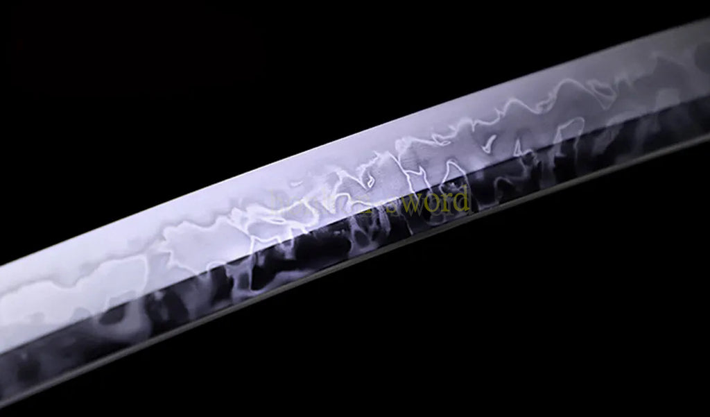 L6 Steel Clay Tempered Katana Hitatsura Hamon 皆烧 Japanese Samurai Sword Black and Red