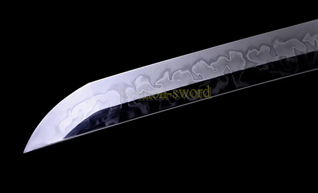 L6 Steel Clay Tempered Katana Hitatsura Hamon 皆烧 Japanese Samurai Sword Black and Red