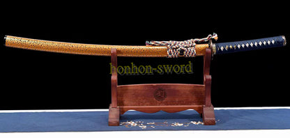 Épée de samouraï japonaise en acier plié noir, katana, lame tranchante faite à la main, noire 