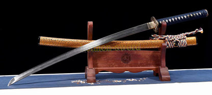 Épée de samouraï japonaise en acier plié noir, katana, lame tranchante faite à la main, noire 