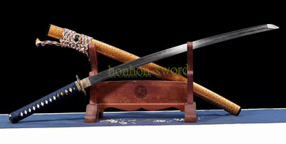 Épée de samouraï japonaise en acier plié noir, katana, lame tranchante faite à la main, noire 