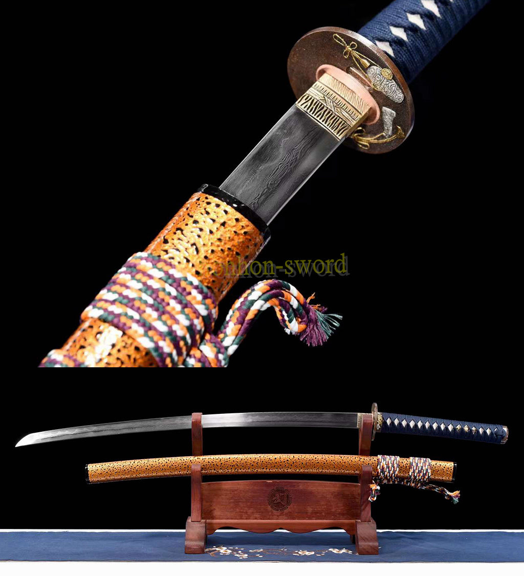 Épée de samouraï japonaise en acier plié noir, katana, lame tranchante faite à la main, noire 