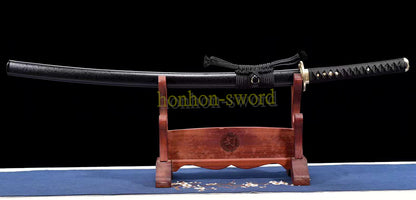 Épée de samouraï japonaise en acier plié noir, katana, lame tranchante faite à la main, noire 