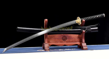 Épée de samouraï japonaise en acier plié noir, katana, lame tranchante faite à la main, noire 