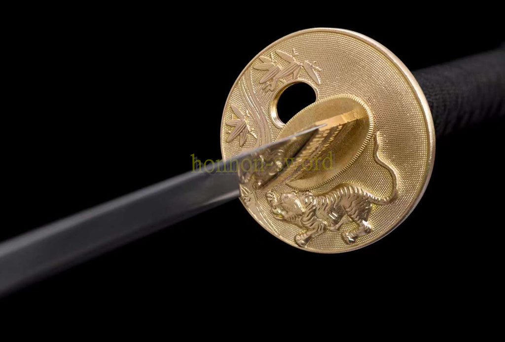 Épée de samouraï japonaise en acier plié noir, katana, lame tranchante faite à la main, noire 