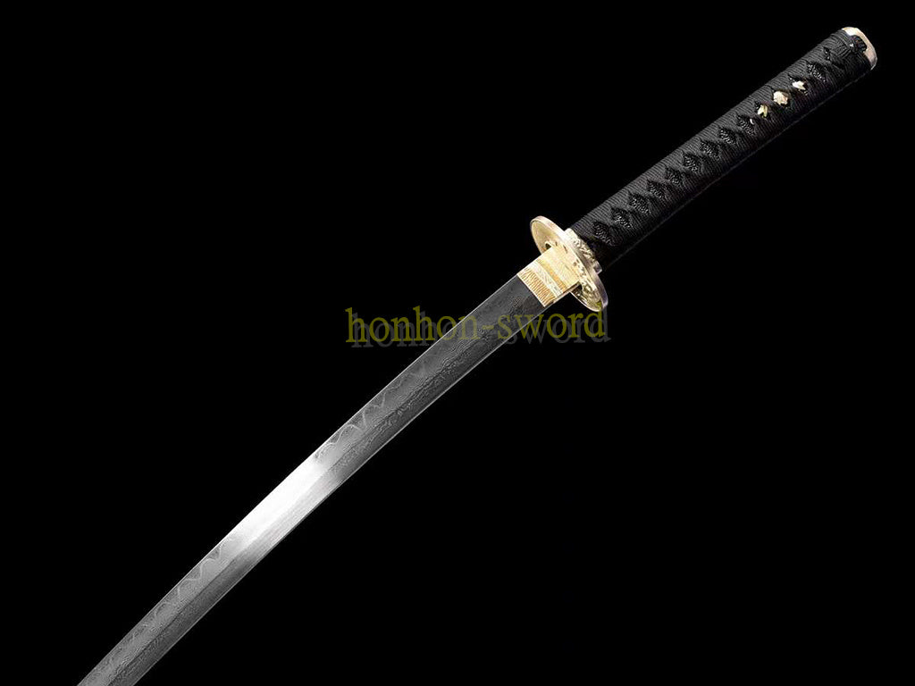 Épée de samouraï japonaise en acier plié noir, katana, lame tranchante faite à la main, noire 