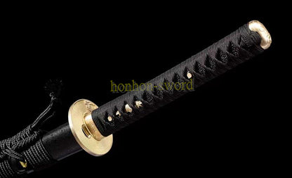 Épée de samouraï japonaise en acier plié noir, katana, lame tranchante faite à la main, noire 