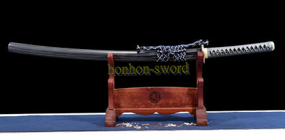 Épée de samouraï japonaise en acier plié noir, katana, lame tranchante faite à la main, noire 