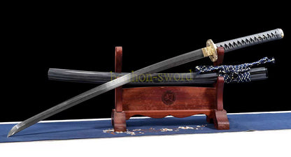Épée de samouraï japonaise en acier plié noir, katana, lame tranchante faite à la main, noire 