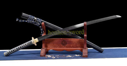 Épée de samouraï japonaise en acier plié noir, katana, lame tranchante faite à la main, noire 