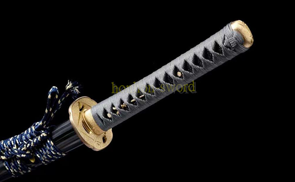 Épée de samouraï japonaise en acier plié noir, katana, lame tranchante faite à la main, noire 