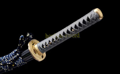 Épée de samouraï japonaise en acier plié noir, katana, lame tranchante faite à la main, noire 
