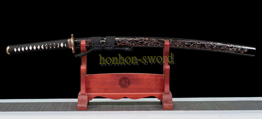 Épée de samouraï japonaise en acier plié noir, katana, lame tranchante faite à la main, noire 