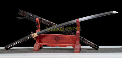 Épée de samouraï japonaise en acier plié noir, katana, lame tranchante faite à la main, noire 