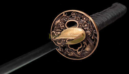 Épée de samouraï japonaise en acier plié noir, katana, lame tranchante faite à la main, noire 