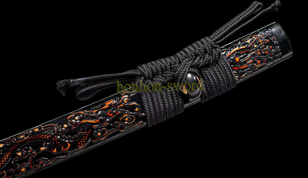 Épée de samouraï japonaise en acier plié noir, katana, lame tranchante faite à la main, noire 