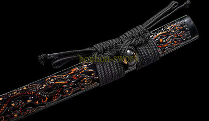 Épée de samouraï japonaise en acier plié noir, katana, lame tranchante faite à la main, noire 