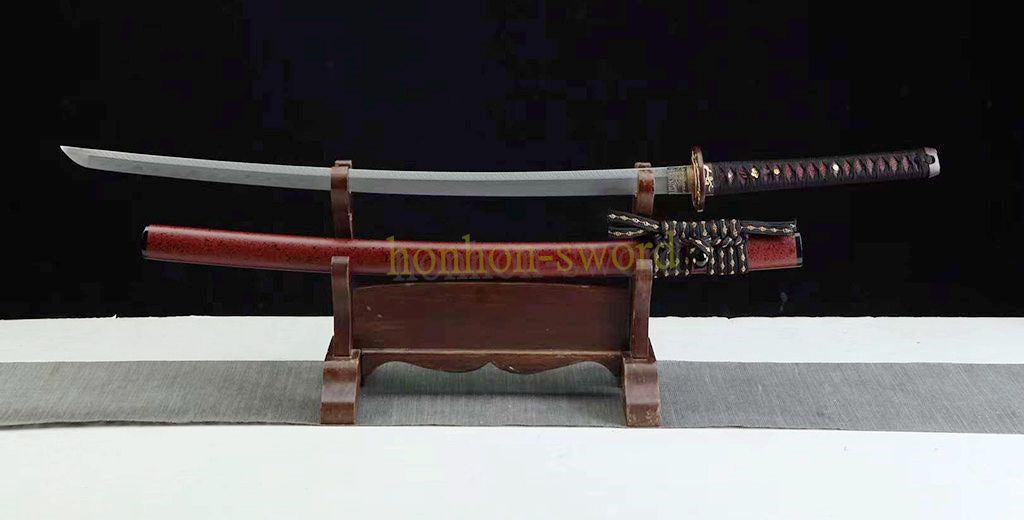 Épée de samouraï japonaise en acier plié noir, katana, lame tranchante faite à la main, noire 