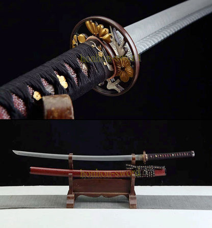 Épée de samouraï japonaise en acier plié noir, katana, lame tranchante faite à la main, noire 