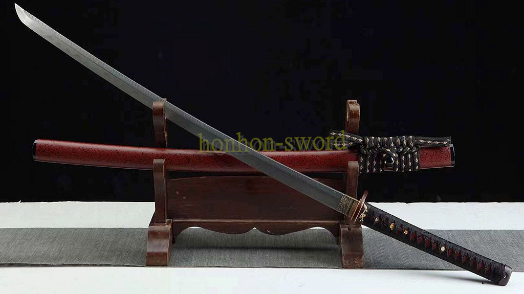 Épée de samouraï japonaise en acier plié noir, katana, lame tranchante faite à la main, noire 