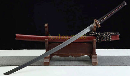 Épée de samouraï japonaise en acier plié noir, katana, lame tranchante faite à la main, noire 