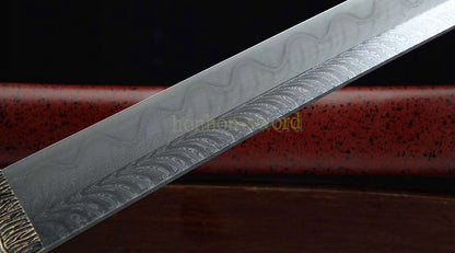 Épée de samouraï japonaise en acier plié noir, katana, lame tranchante faite à la main, noire 