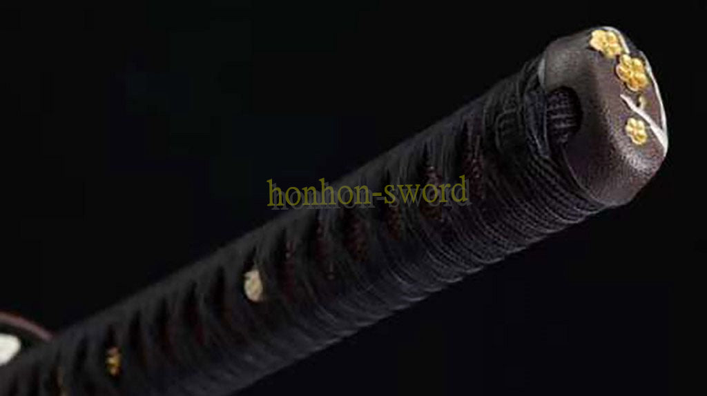 Épée de samouraï japonaise en acier plié noir, katana, lame tranchante faite à la main, noire 