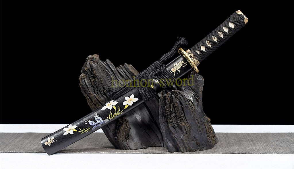 Épée de samouraï japonaise en acier plié noir, katana, lame tranchante faite à la main, noire 