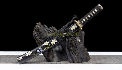 Épée de samouraï japonaise en acier plié noir, katana, lame tranchante faite à la main, noire 