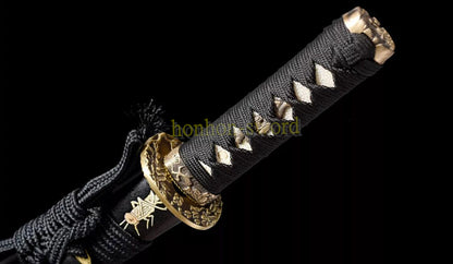 Épée de samouraï japonaise en acier plié noir, katana, lame tranchante faite à la main, noire 