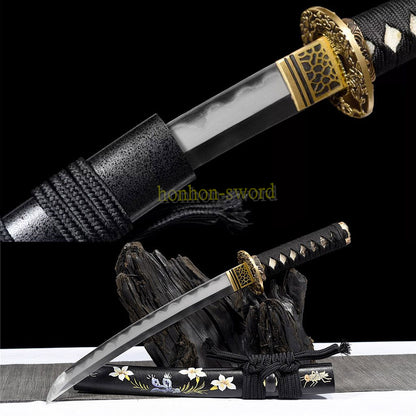 Épée de samouraï japonaise en acier plié noir, katana, lame tranchante faite à la main, noire 