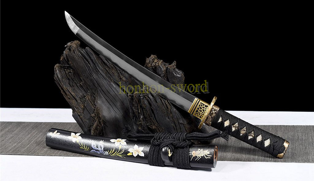 Épée de samouraï japonaise en acier plié noir, katana, lame tranchante faite à la main, noire 