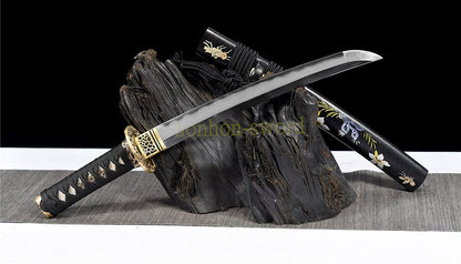 Épée de samouraï japonaise en acier plié noir, katana, lame tranchante faite à la main, noire 