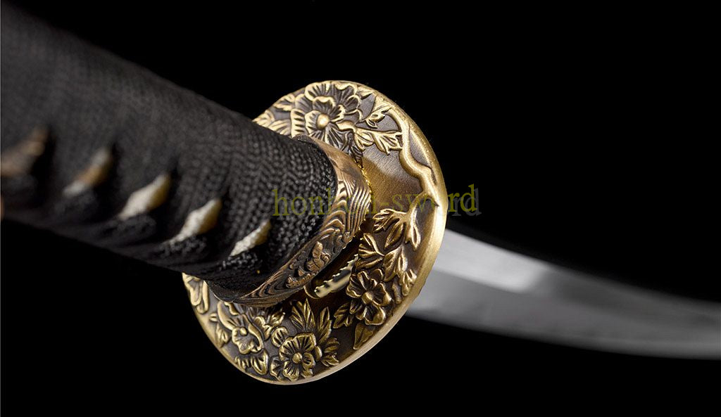 Épée de samouraï japonaise en acier plié noir, katana, lame tranchante faite à la main, noire 