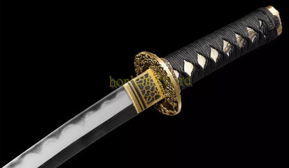 Épée de samouraï japonaise en acier plié noir, katana, lame tranchante faite à la main, noire 