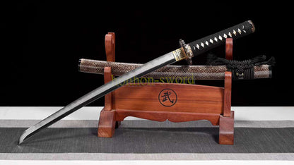 Épée de samouraï japonaise en acier plié noir, katana, lame tranchante faite à la main, noire 